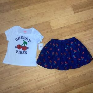 NWT Girls Size 10 Cherry Outfit - Tee Top & Tulle Skirt